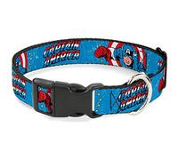 Buckle-Down Collar de Clip de plástico - Capitán América con Postura de acción Azul Desgastado