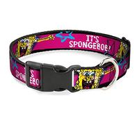 Buckle-Down Collar de clip de plástico, diseño de Bob Esponja con texto en inglés "It's Spongebob!", color negro, rosa, azul y blanco