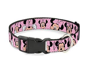 Buckle-Down Collar de Clip de plástico, diseño de Minnie Mouse Expressions, Lunares Rosa/Blanco, 1.5 Pulgadas de Ancho, se Adapta a Cuello de 13 a 18 Pulgadas, pequeño