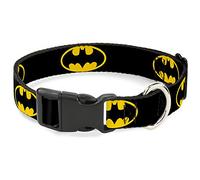 Buckle-Down Collar de Clip de plástico - Escudo de Batman Negro/Amarillo - 1/2" de Ancho - Se Adapta a Cuello de 6-9" - Pequeño
