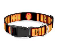 Buckle-Down Collar de Clip de plástico - Iron Man Face/I Am Iron Man Negro/Amarillo Brillo
