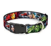 Buckle-Down Collar de Clip de plástico - Marvel Avengers 4-Superhero Poses Close-Up - 1.5 Pulgadas de Ancho - Se Adapta a Cuello de 16 a 23 Pulgadas - Mediano