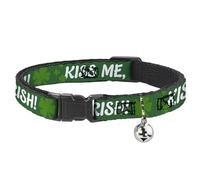 Buckle-Down Collar de gato Breakaway Kiss Me Im tréboles irlandeses verde blanco de 8 a 12 pulgadas, 0.5 pulgadas de ancho
