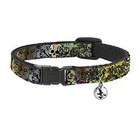Buckle-Down Collar de Gato Breakaway Trust No One Close Up Amarillo, Verde Azul, 8 a 12 Pulgadas, 0.5 Pulgadas de Ancho