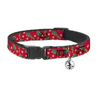 Buckle-Down Collar de Gato, Collar Separable con Campana, árboles de Navidad Festivos dispersos Rojo Multicolor, 8.5 a 12 Pulgadas, 0.5 Pulgadas de Ancho