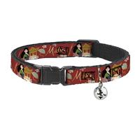 Buckle-Down Collar de gato con campana Mulan Gazebo pose con flores y escritura de oro rojo 8.5 a 12 pulgadas 0.5 pulgadas de ancho