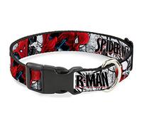 Buckle-Down Collar de Perro Clip de plástico Spider Man Acción Poses Escenas Cómics Blanco Negro Rojo 11 a 17 Pulgadas 1.0 Pulgadas de Ancho