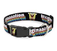 Buckle-Down Collar de perro con clip de plástico Bob Esponja con brazos en arco iris, imaginación, negro, multicolor, de 16 a 23 pulgadas, 1.5 pulgadas de ancho