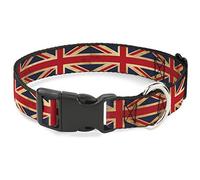 Buckle-Down Collar de perro con clip de plástico con bandera del Reino Unido continua, vintage, de 16 a 23 pulgadas, 1.5 pulgadas de ancho