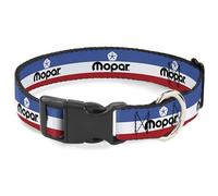 Buckle-Down Collar de perro con clip de plástico con logotipo de Chrysler Mopar, rayas repetidas, azul, blanco, rojo, 9.5 a 14.5 pulgadas, 0.5 pulgadas de ancho