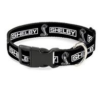Buckle-Down Collar de perro con clip de plástico con logotipo de Shelby Box y Super Snake Cobra, negro y blanco, 15 a 24 pulgadas, 1.0 pulgadas de ancho
