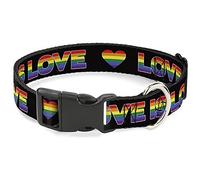 Buckle-Down Collar de perro con clip de plástico Love is Love Heart Black Rainbow de 13 a 18 pulgadas, 1.5 pulgadas de ancho