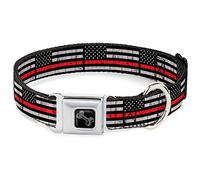 Buckle-Down Collar de Perro con Hebilla para cinturón de Seguridad, Bandera de línea roja Fina, desgastada, Negro, Gris, Rojo, 15 a 26 Pulgadas, 1.0 Pulgadas de Ancho (DC-W34621-L)