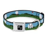 Buckle Down Collar de Perro con Hebilla para cinturón de Seguridad - Campo de Golf/Pelotas/Agujeros Azules/Verdes