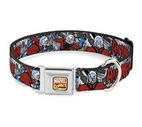 Buckle-Down Collar de Perro con Hebilla para cinturón de Seguridad - Classic Ant-Man 3 Poses/cómic apilado Gris/Negro/Rojo
