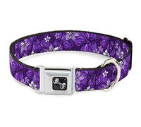 Buckle-Down Collar de Perro con Hebilla para cinturón de Seguridad, Collage de Hibisco, Tonos morados, 11 a 17 Pulgadas, 1.0 Pulgadas de Ancho