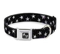 Buckle-Down Collar de perro con hebilla para cinturón de seguridad con estrellas brillantes en el espacio, negro, morado, blanco, multicolor, 1 pulgada de ancho, se adapta a cuello de 9 a 15 pulgadas,