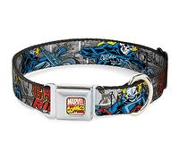 Buckle-Down Collar de Perro con Hebilla para cinturón de Seguridad, diseño clásico de Fantasma, 3 posturas de equitación y Bloques de cómics, Gris, Amarillo, Negro y Rojo