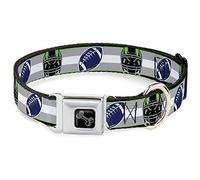 Buckle-Down Collar de Perro con Hebilla para cinturón de Seguridad, diseño de balón de fútbol/Casco Stripe2 Negro/Verde neón/Plateado/Blanco/Azul