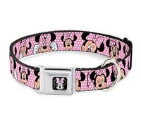 Buckle-Down Collar de Perro con Hebilla para cinturón de Seguridad, diseño de Minnie Mouse Expressions, Lunares Rosa/Blanco, 1.5 Pulgadas de Ancho, se Adapta a Cuello de 16 a 23 Pulgadas, Mediano