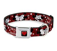 Buckle-Down Collar de Perro con Hebilla para cinturón de Seguridad, Mickey & Minnie Hugs & Kisses Poses Rojo/Blanco, 1 Pulgada de Ancho, se Adapta a Cuello de 15 a 26 Pulgadas, Grande