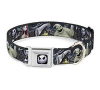Buckle-Down Collar de Perro con Hebilla para cinturón de Seguridad Pesadilla Antes de Navidad, Escena de Cementerio de 4 Personajes, Multicolor, 1.5 Pulgadas de Ancho, se Adapta a Cuello de 18-32
