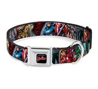 Buckle-Down Collar de Perro con Hebilla para cinturón de Seguridad - Poses de superhéroe/Villano de Marvel Avengers - 1 Pulgada de Ancho - Se Adapta a Cuello de 11 a 17 Pulgadas - Mediano
