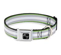 Buckle-Down Collar de Perro con Hebilla para cinturón de Seguridad, Rayas Azul Marino/Verde neón/Plateado/Blanco