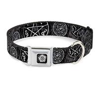 Buckle-Down Collar de perro con hebilla para cinturón de seguridad Supernatural Devils Trap Pentagrams Grays Negro Blanco 9 a 15 pulgadas 1.0 pulgadas de ancho, pequeño, DC-SB-SNA-WSN007-1.0-S