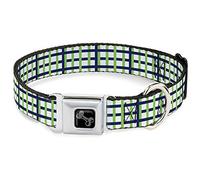 Buckle-Down Collar de Perro con Hebilla para cinturón de Seguridad, Tejido de Cesta a Cuadros Blanco/Azul Marino/Verde Brillante