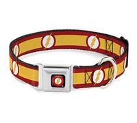 Buckle-Down Collar de Perro con Hebilla para cinturón de Seguridad - The Flash Logo7/Stripe Rojo/Blanco/Amarillo