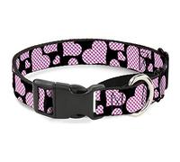Buckle-Down Collar de perro Martingale - Corazones de los años ochenta negro/fucsia/blanco - 1 pulgada