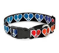 Buckle-Down Collar de perro Martingale - Peace Hearts Repeat Fill Black/Rainbow - 1 pulgada