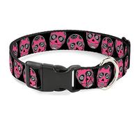 Buckle-Down - Collar de plástico con Clip de Calaveras de azúcar, Color Negro/Blanco/Fucsia, 1,27 cm de Ancho, Cuello: 15,24-22,86 cm
