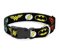 Buckle-Down Collar de plástico con Clip - Liga de la Justicia 6-Superhéroe Logos Negro