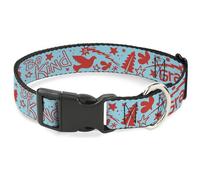 Buckle-Down Collar para Mascotas, Collar de Perro con Hebilla de plástico, con Texto en inglés Grateful Optimism Be Kind, Collage de Iconos Azul y Rojo, 13 a 17 Pulgadas, 1.5 Pulgadas de Ancho
