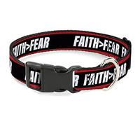 Buckle-Down Collar para Mascotas, Collar de Perro con Hebilla de plástico, Faith Greater Than Fear Stripe Rojo, Negro y Blanco, 7 a 8.5 Pulgadas, 0.5 Pulgadas de Ancho