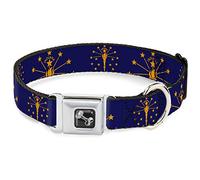 Buckle-Down Collar para Mascotas, Collar de Perro, Hebilla de cinturón de Seguridad de Metal, antorcha de Bandera de Indiana, Azul Marino, Dorado, 20 a 31 Pulgadas, 1.5 Pulgadas de Ancho