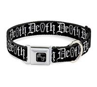 Buckle-Down Collar para Mascotas, Collar de Perro, Hebilla de cinturón de Seguridad de Metal, ataúd de la Muerte, inglés Antiguo, Negro y Blanco, 9.5 a 13 Pulgadas, 1.0 Pulgadas de Ancho