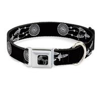 Buckle-Down Collar para Mascotas, Collar de Perro, Hebilla de cinturón de Seguridad de Metal, atrapasueños, Negro y Blanco, 9.5 a 13 Pulgadas, 1.0 Pulgadas de Ancho