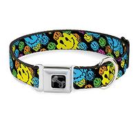 Buckle-Down Collar para Mascotas, Collar de Perro, Hebilla de cinturón de Seguridad de Metal, Caras sonrientes derretidas, apiladas, Negro Multicolor, 9.5 a 13 Pulgadas, 1.0 Pulgadas de Ancho