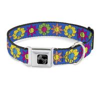 Buckle-Down Collar para Mascotas, Collar de Perro, Hebilla de cinturón de Seguridad de Metal, diseño de Flores Funky, Multicolor, 50 a 78 cm, 1.5 Pulgadas de Ancho