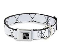 Buckle-Down Collar para Mascotas, Collar de Perro, Hebilla de cinturón de Seguridad de Metal, Palos de Hockey y Disco Blanco y Negro, 9.5 a 13 Pulgadas, 1.0 Pulgadas de Ancho