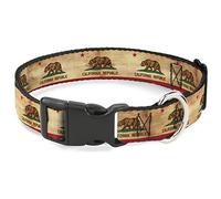 Buckle-Down Collar para Mascotas, Collar de Perro, Hebilla de plástico, Bandera de California, Vintage Continuo, 11 a 16.5 Pulgadas, 1.0 Pulgadas de Ancho