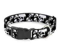 Buckle-Down Collar para Mascotas, Collar de Perro, Hebilla de plástico, Calaveras vívidas sonrientes, Negro, Blanco y Gris, 9.5 a 13 Pulgadas, 1.0 Pulgadas de Ancho