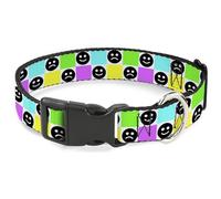 Buckle-Down Collar para Mascotas, Collar de Perro, Hebilla de plástico, Cara Triste Sonriente, Multicolor, Blanco, 13 a 17 Pulgadas, 1.5 Pulgadas de Ancho
