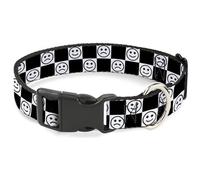 Buckle-Down Collar para Mascotas, Collar de Perro, Hebilla de plástico, Cara Triste Sonriente, Negro y Blanco, 13 a 17 Pulgadas, 1.5 Pulgadas de Ancho