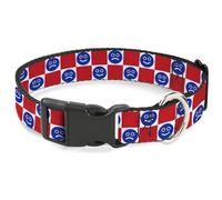 Buckle-Down Collar para Mascotas, Collar de Perro, Hebilla de plástico, Cara Triste Sonriente, Rojo, Blanco y Azul, 16 a 23 Pulgadas, 1.5 Pulgadas de Ancho