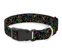 Buckle-Down Collar para Mascotas, Collar de Perro, Hebilla de plástico, Contorno de Hongo disperso Negro Multicolor, 8.5 a 12 Pulgadas, 0.5 Pulgadas de Ancho