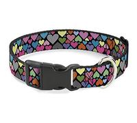 Buckle-Down Collar para Mascotas, Collar de Perro, Hebilla de plástico, Corazones Negros Multicolor, 9.5 a 13 Pulgadas, 1.0 Pulgadas de Ancho
